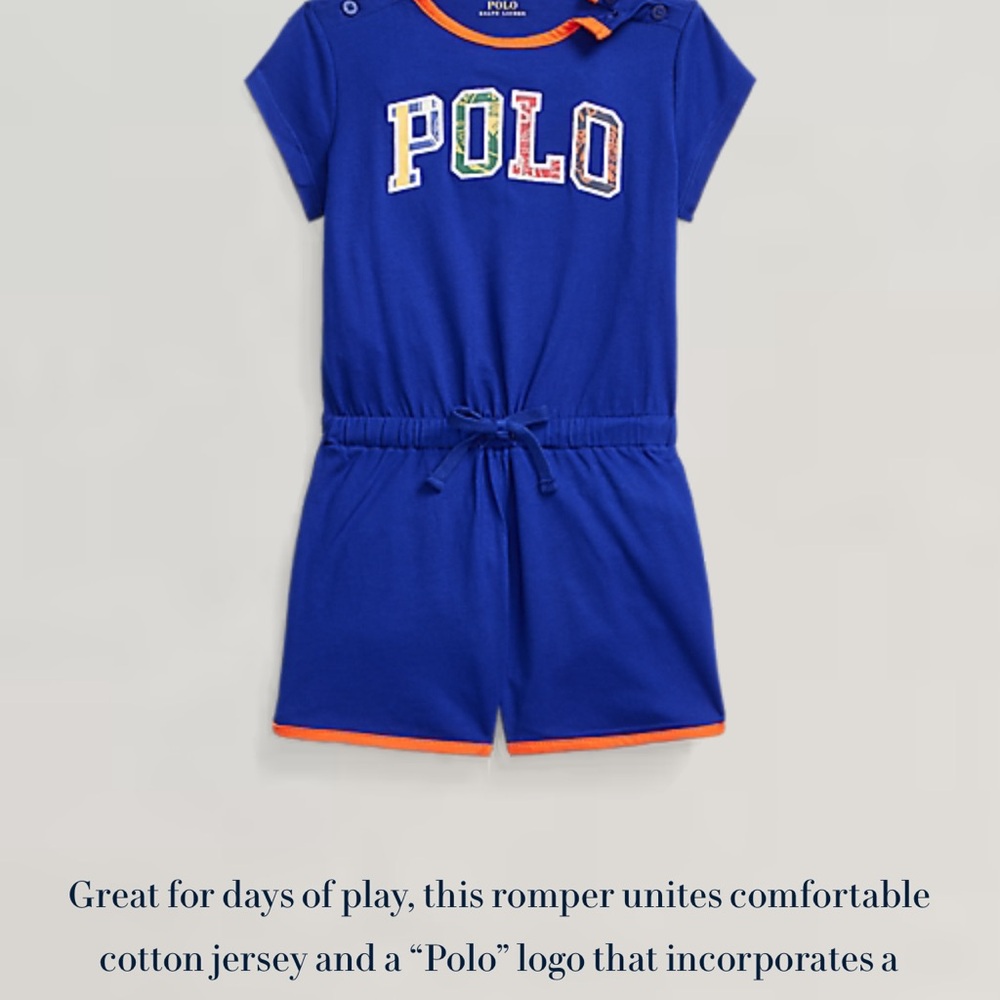 Polo Ralph Lauren Girls Logo Cotton Jersey Romper Blue Orange 6X - Picture 4 of 4